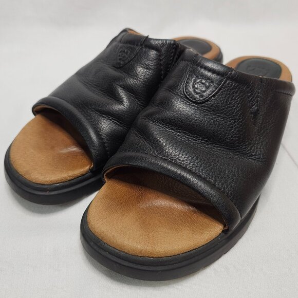 Ariat Bridgeport Black Slip-On Open Toe Leather Sandals Slides Women's Size 9B - Picture 1 of 10